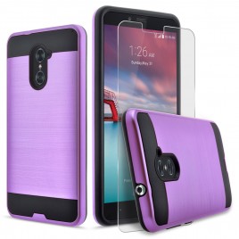 ZTE Max Duo LTE, ZTE Imperial Max Case, 2-Piece Style Hybrid Shockproof Hard Case Cover with [Premium Screen Protector] Hybird Shockproof And Circlemalls Stylus Pen (Purple)